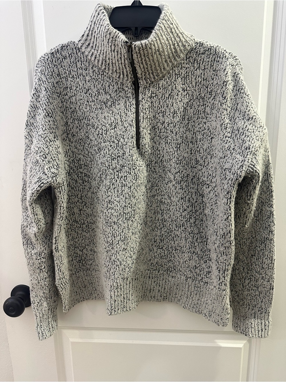MADEWELL Wool Blend Knit Quarter Zip in Marbled Gray Size Medium